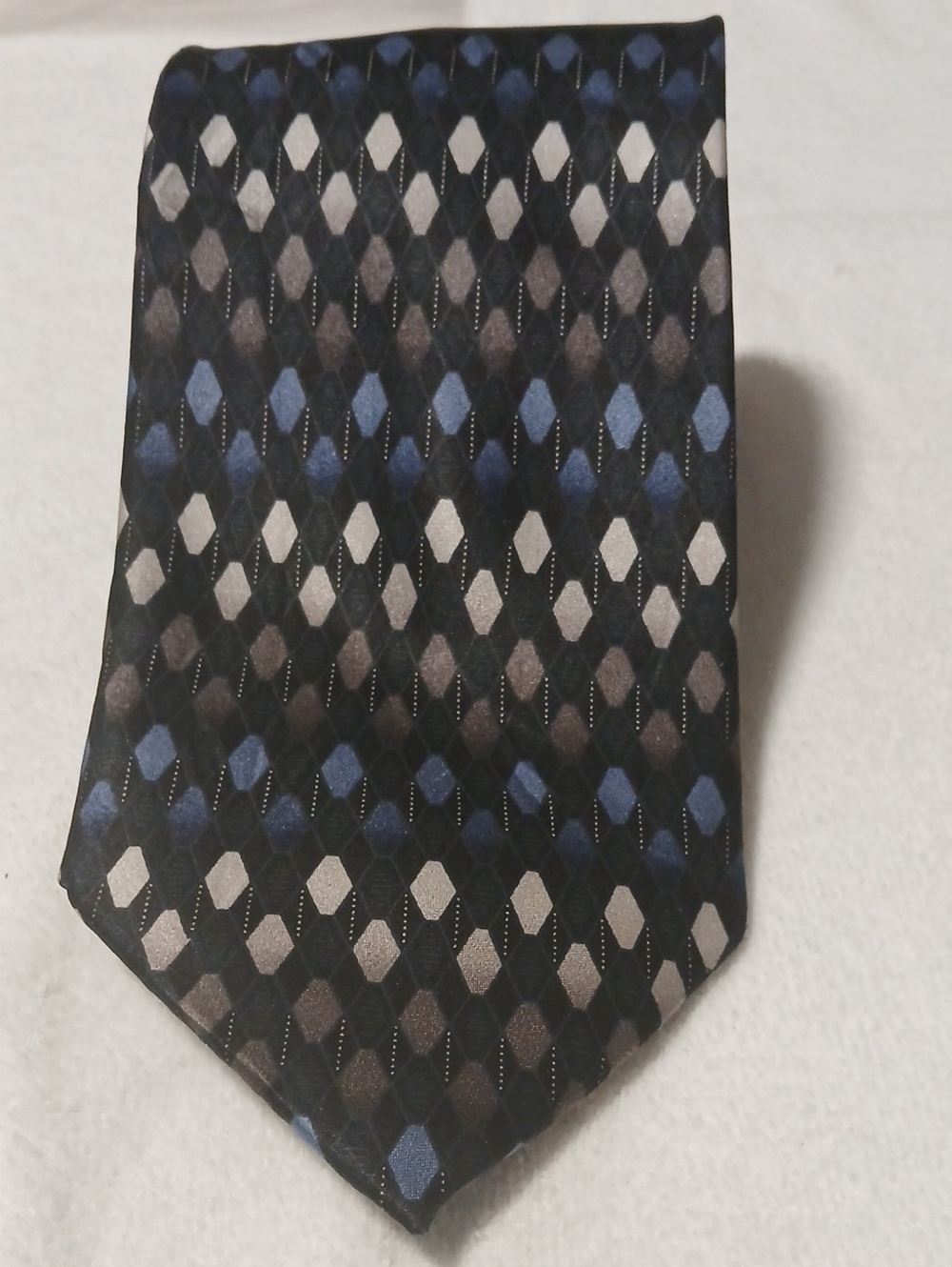 Covington Black Tie with Blue and Gray Geometric Diamonds